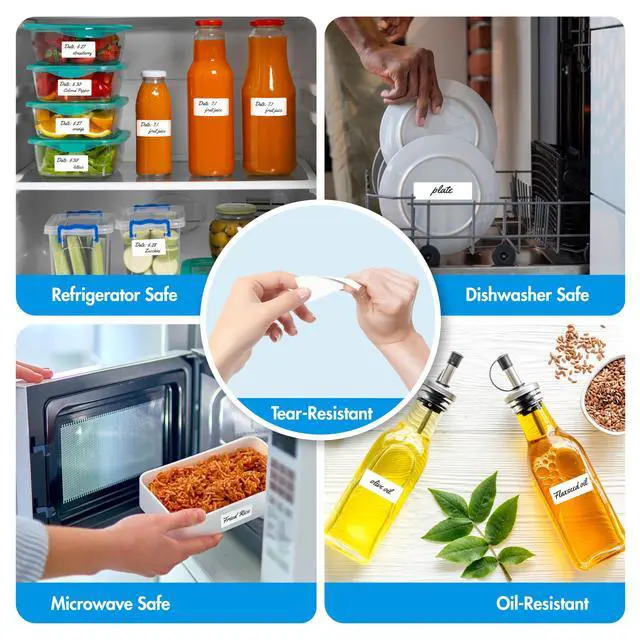 Alt view image 5 of 7 - 1000 Removable Food Labels, Water/Oil/Tear Resistant Blank Stickers with Perforation Line for Food Containers, Freezer, Fridge, Jars, Pantry, Organization (1 x 2)