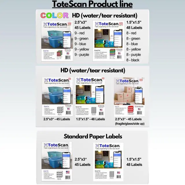 Alt view image 2 of 7 - ToteScan Intelligent QR Labels for Organization/Moving/Storage (45 Unique Labels, 2.5"x3")