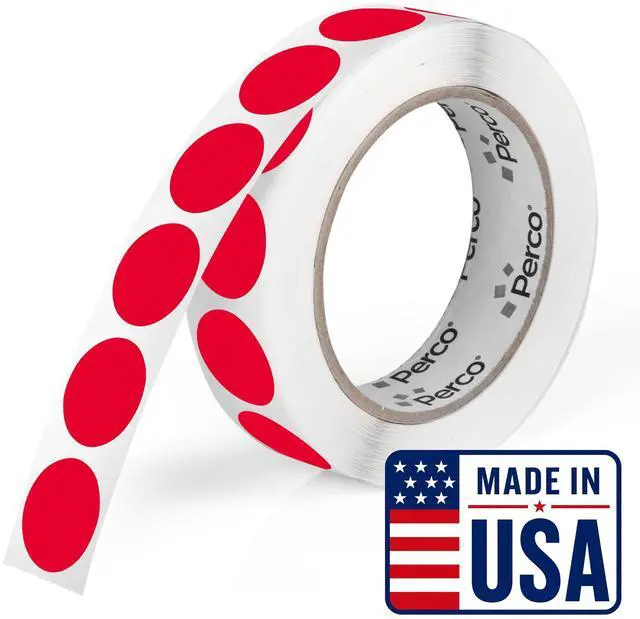 Main image of Perco Red Round Circle Dot Sticker 1-Inch Labels with Perforation for Easy Tear-Off, 1,000 Stickers per Roll - Sale, Discount & Urgent Labels for Pricing & Alerts, Strong Adhesive - Made in USA