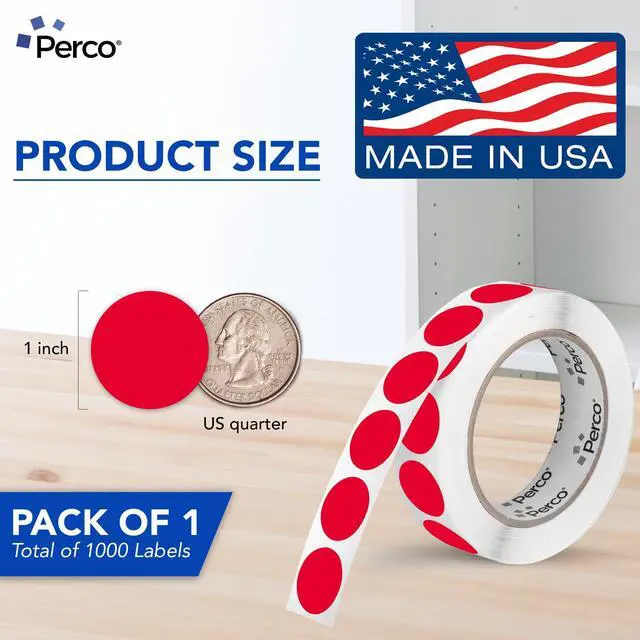 Alt view image 2 of 7 - Perco Red Round Circle Dot Sticker 1-Inch Labels with Perforation for Easy Tear-Off, 1,000 Stickers per Roll - Sale, Discount & Urgent Labels for Pricing & Alerts, Strong Adhesive - Made in USA