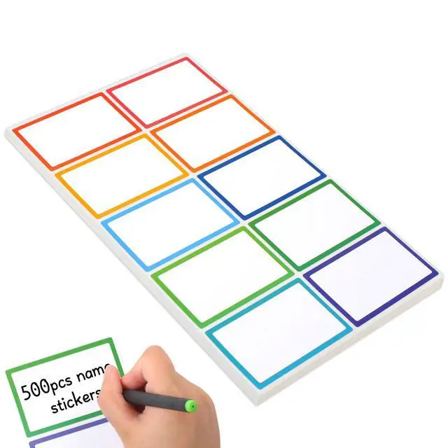 Main image of Utron 500Pcs Name Labels, 3.5x2.25 inch Blank Nametags, Sticky Name Tags for Whiteboards Locker Fridge School Office Home 10 Colors