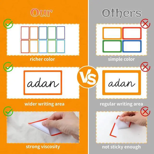 Alt view image 3 of 7 - Utron 500Pcs Name Labels, 3.5x2.25 inch Blank Nametags, Sticky Name Tags for Whiteboards Locker Fridge School Office Home 10 Colors