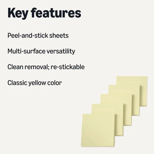 Alt view image 2 of 5 - Square Sticky Notes, Self-Stick Pads, 3 x 3 inches, Yellow, 5-Pack, 100 Sheets per Pad