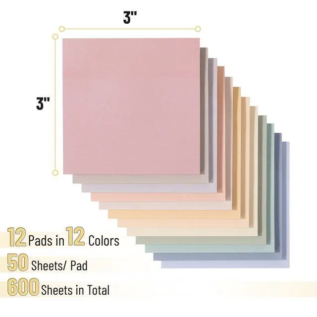 Alt view image 2 of 7 - Mr. Pen- Sticky Notes, 3"x3", 12 Pads, 600 Sheets, Soft Vintage Colors