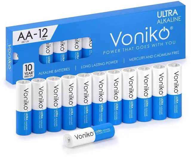 Main image of Voniko - Premium Grade AA Batteries - (12 Pack) - Alkaline Double A Battery - Ultra Long-Lasting, Leakproof 1.5v Batteries - 10-Year Shelf Life