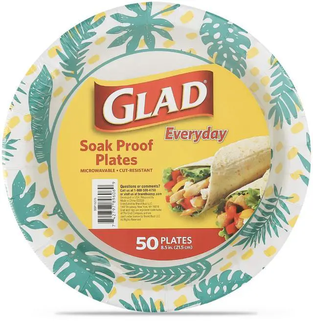 Main image of Round Decorative Disposable Paper Plates, Palm Leaves Pattern, Soak Proof, Cut Resistant, Microwave Safe Dinner Plates for Everyday Meals, Parties, and Picnics, 8.5 Inch, 50 Count