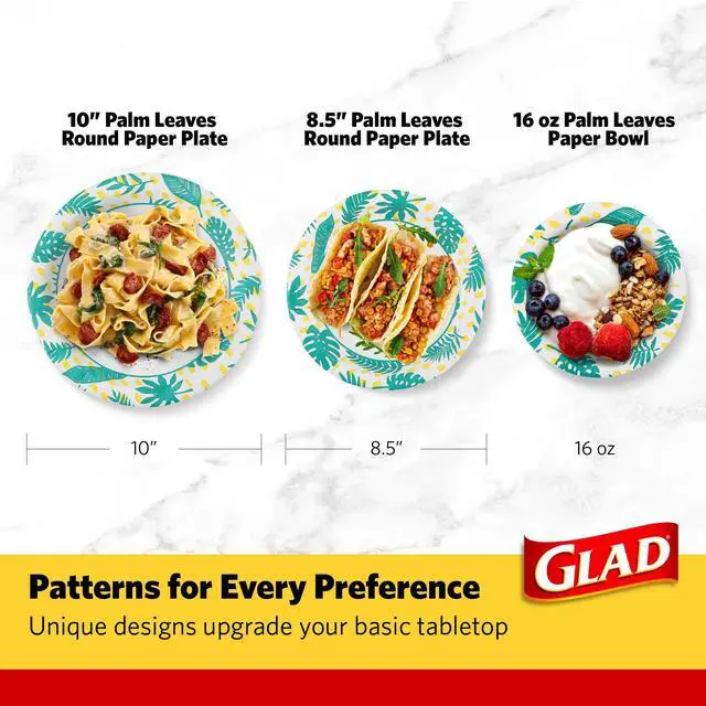 Alt view image 6 of 7 - Round Decorative Disposable Paper Plates, Palm Leaves Pattern, Soak Proof, Cut Resistant, Microwave Safe Dinner Plates for Everyday Meals, Parties, and Picnics, 8.5 Inch, 50 Count
