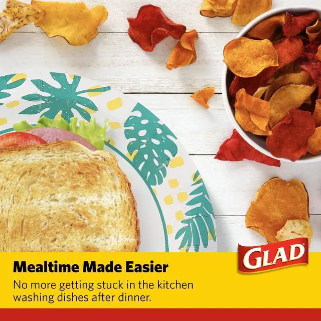 Alt view image 5 of 7 - Round Decorative Disposable Paper Plates, Palm Leaves Pattern, Soak Proof, Cut Resistant, Microwave Safe Dinner Plates for Everyday Meals, Parties, and Picnics, 8.5 Inch, 50 Count