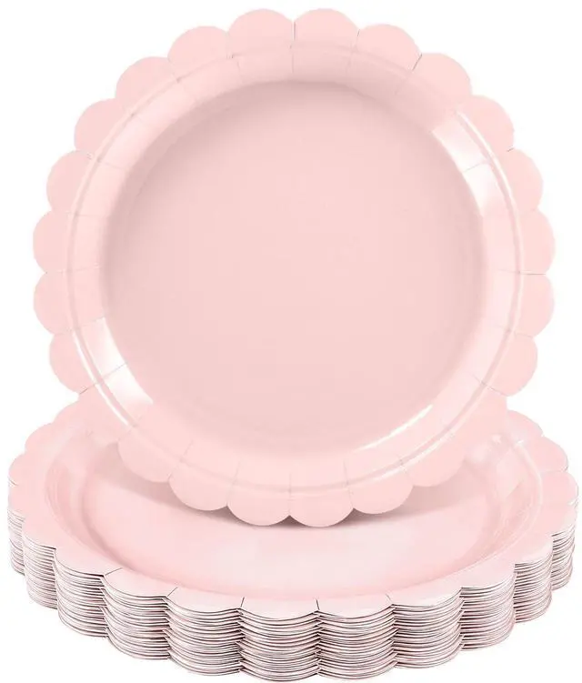 Main image of NatNarr 30 Pcs Pink Paper Plates 9 Inch Scalloped Pink Plates Cute Dessert Cake Party Plate for Girls Birthday, Baby Bridal Shower, Wedding
