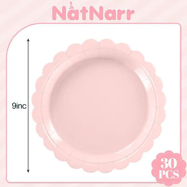 Alt view image 2 of 7 - NatNarr 30 Pcs Pink Paper Plates 9 Inch Scalloped Pink Plates Cute Dessert Cake Party Plate for Girls Birthday, Baby Bridal Shower, Wedding