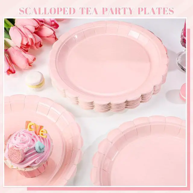Alt view image 5 of 7 - NatNarr 30 Pcs Pink Paper Plates 9 Inch Scalloped Pink Plates Cute Dessert Cake Party Plate for Girls Birthday, Baby Bridal Shower, Wedding