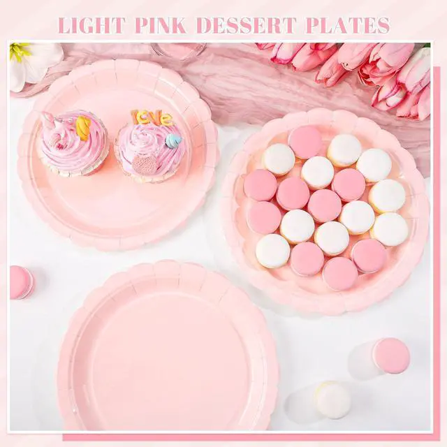 Alt view image 4 of 7 - NatNarr 30 Pcs Pink Paper Plates 9 Inch Scalloped Pink Plates Cute Dessert Cake Party Plate for Girls Birthday, Baby Bridal Shower, Wedding