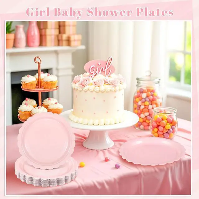 Alt view image 6 of 7 - NatNarr 30 Pcs Pink Paper Plates 9 Inch Scalloped Pink Plates Cute Dessert Cake Party Plate for Girls Birthday, Baby Bridal Shower, Wedding