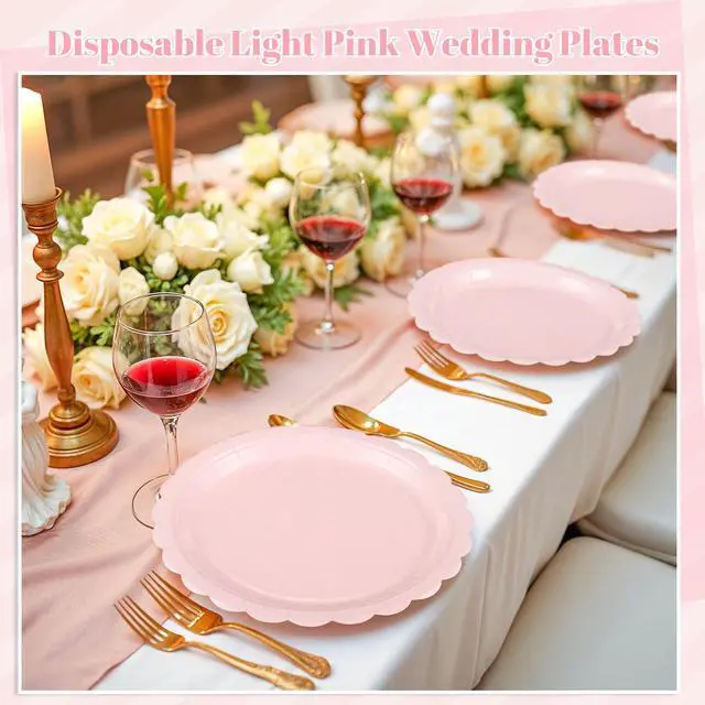 Alt view image 7 of 7 - NatNarr 30 Pcs Pink Paper Plates 9 Inch Scalloped Pink Plates Cute Dessert Cake Party Plate for Girls Birthday, Baby Bridal Shower, Wedding