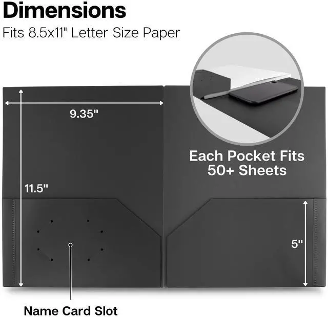 Alt view image 3 of 7 - Dunwell Plastic Folders with Pockets (Black, 3 Pack), 2 Pocket Poly Folders for School, Home or Office, Durable Acid-Free Poly, Includes Removable Adhesive Labels