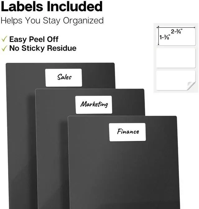 Alt view image 4 of 7 - Dunwell Plastic Folders with Pockets (Black, 3 Pack), 2 Pocket Poly Folders for School, Home or Office, Durable Acid-Free Poly, Includes Removable Adhesive Labels