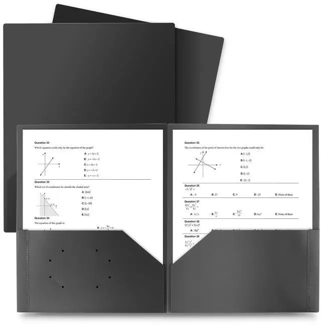 Alt view image 7 of 7 - Dunwell Plastic Folders with Pockets (Black, 3 Pack), 2 Pocket Poly Folders for School, Home or Office, Durable Acid-Free Poly, Includes Removable Adhesive Labels
