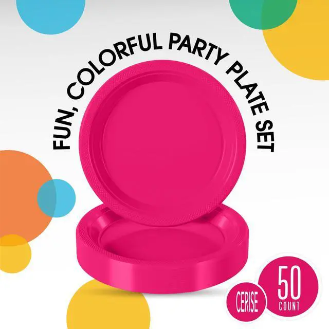 Alt view image 2 of 7 - 7" Cerise plastic plates (50)