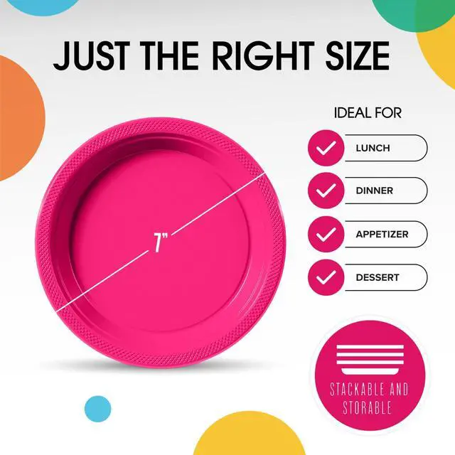 Alt view image 3 of 7 - 7" Cerise plastic plates (50)