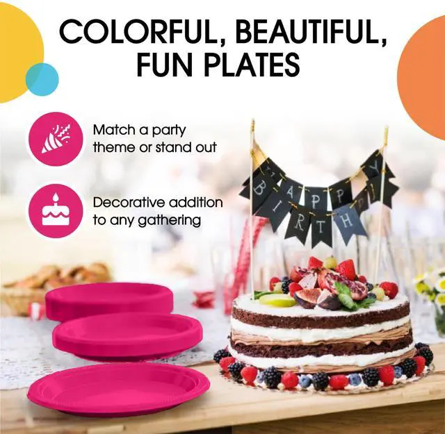 Alt view image 5 of 7 - 7" Cerise plastic plates (50)