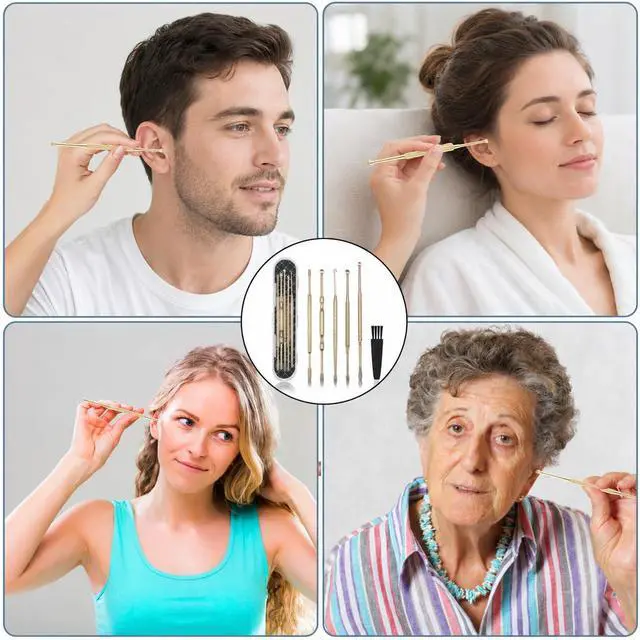 Alt view image 7 of 7 - Hion 6 Pcs Extended Ear Wax Removal Kit,Professional Double-Headed Ear Pick Earwax Removal Tools,316L Stainless Steel Ear Cleaner Curette with Cleaning Brush and Storage Box,Suit for Kid Adult(Gold)