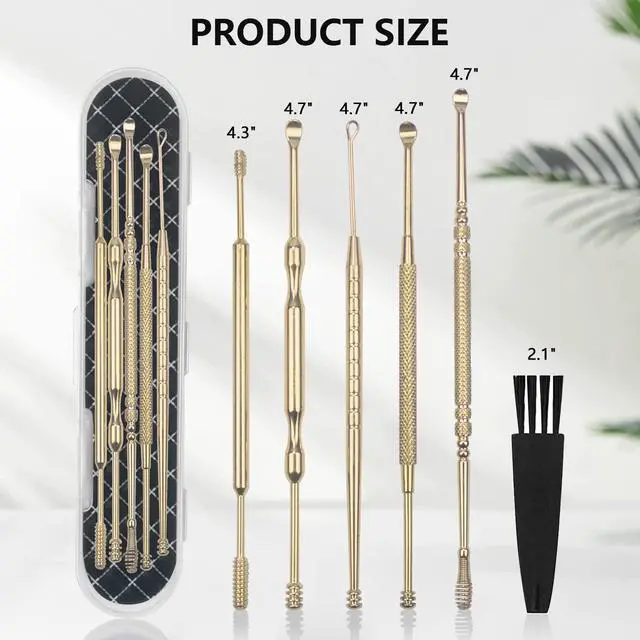 Alt view image 6 of 7 - Hion 6 Pcs Extended Ear Wax Removal Kit,Professional Double-Headed Ear Pick Earwax Removal Tools,316L Stainless Steel Ear Cleaner Curette with Cleaning Brush and Storage Box,Suit for Kid Adult(Gold)