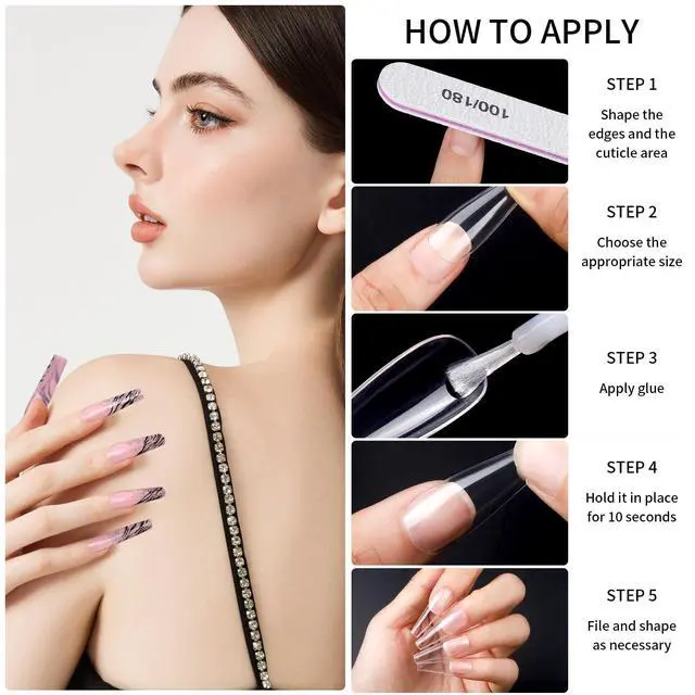 Alt view image 3 of 7 - Teenitor 600 Pcs Clear Coffin Nail Tips, Acrylic Nail Kit, Clear Press On Nails, Long Fake Nails Coffin Nail Tips Full Cover, Acrylic Nail Clipper Nail Stand for Nail Extensions