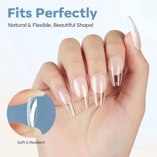 Alt view image 3 of 7 - modelones Medium Coffin Nail Tips, Pre-shaped Soft Gel Tips Fake Nails False Acrylic Clear Full Cover Press on Extension Kit Gel Manicure DIY at Home 216PCS 12Sizes
