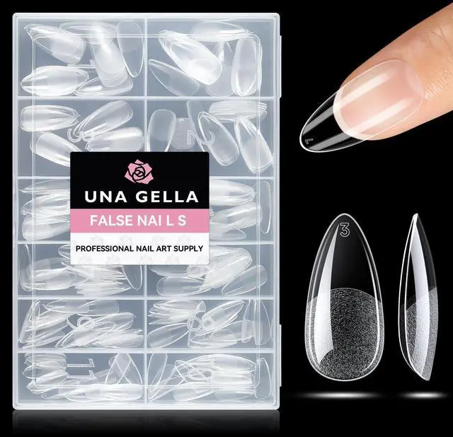 Main image of UNA GELLA Almond Nail Tips 216pcs Medium Almond Press on Nails Pre-shape Gel Fake Nails for Full Cover Acrylic French False Nails For Nail Extension, DIY Salon 12 Sizes Gelly Tips