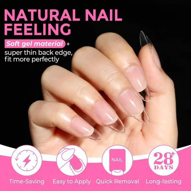 Alt view image 4 of 7 - UNA GELLA Almond Nail Tips 216pcs Medium Almond Press on Nails Pre-shape Gel Fake Nails for Full Cover Acrylic French False Nails For Nail Extension, DIY Salon 12 Sizes Gelly Tips