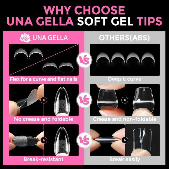 Alt view image 6 of 7 - UNA GELLA Almond Nail Tips 216pcs Medium Almond Press on Nails Pre-shape Gel Fake Nails for Full Cover Acrylic French False Nails For Nail Extension, DIY Salon 12 Sizes Gelly Tips