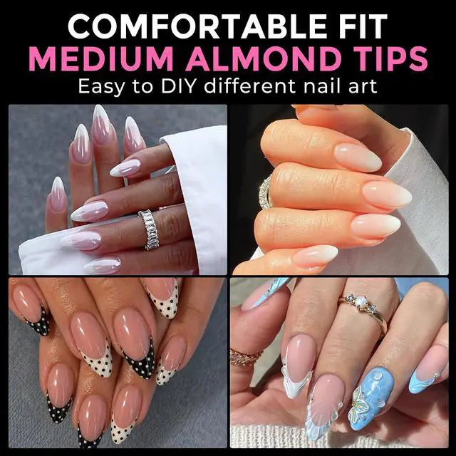 Alt view image 3 of 7 - UNA GELLA Almond Nail Tips 216pcs Medium Almond Press on Nails Pre-shape Gel Fake Nails for Full Cover Acrylic French False Nails For Nail Extension, DIY Salon 12 Sizes Gelly Tips
