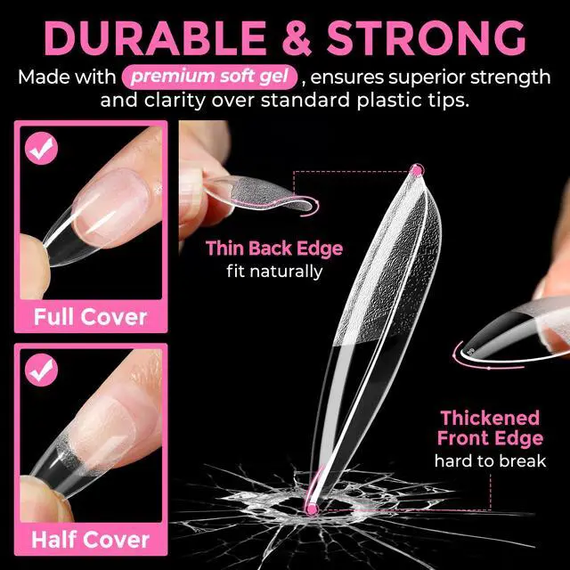 Alt view image 5 of 7 - UNA GELLA Almond Nail Tips 216pcs Medium Almond Press on Nails Pre-shape Gel Fake Nails for Full Cover Acrylic French False Nails For Nail Extension, DIY Salon 12 Sizes Gelly Tips