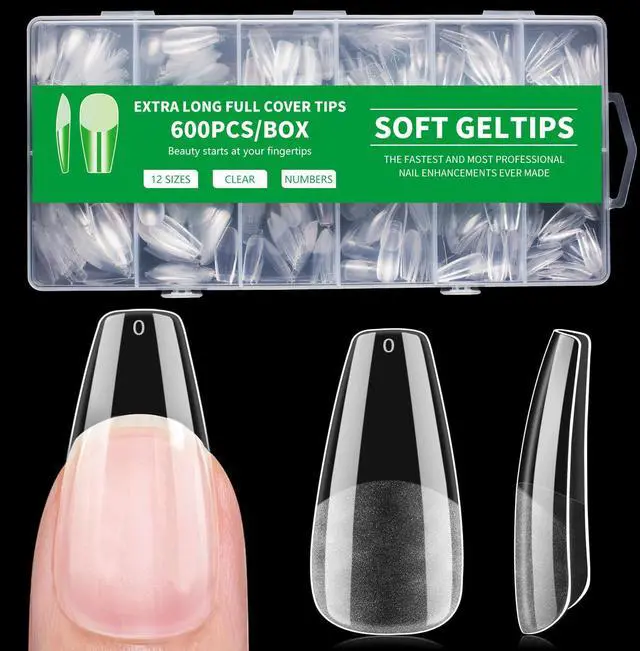 Main image of Coffin Nail Tips Press on Nails, Fake Nails for DIY Home Nail Art, Long Full Cover Acrylic Nail Tips 600Pcs, Semi - Matte Finish for Salons & Gifts - Viywicz