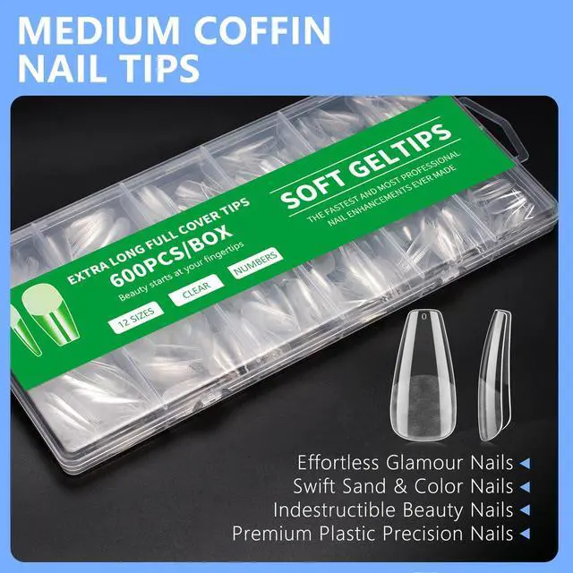Alt view image 7 of 7 - Coffin Nail Tips Press on Nails, Fake Nails for DIY Home Nail Art, Long Full Cover Acrylic Nail Tips 600Pcs, Semi - Matte Finish for Salons & Gifts - Viywicz