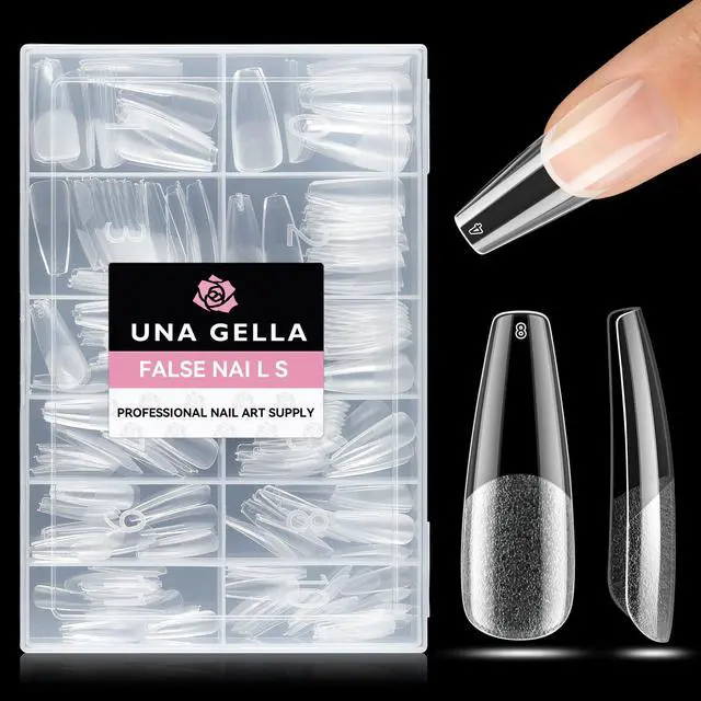 Main image of UNA GELLA Long Coffin Nail Tips: 216pcs Coffin Acrylic Fake Nails Full Cover Gel Nail Tips Press On Nails Clear Tips for Nail Extension DIY Salon 12 Sizes