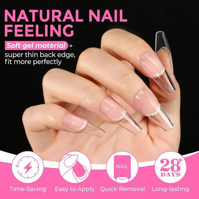 Alt view image 3 of 7 - UNA GELLA Long Coffin Nail Tips: 216pcs Coffin Acrylic Fake Nails Full Cover Gel Nail Tips Press On Nails Clear Tips for Nail Extension DIY Salon 12 Sizes