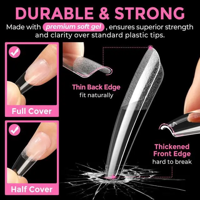 Alt view image 5 of 7 - UNA GELLA Long Coffin Nail Tips: 216pcs Coffin Acrylic Fake Nails Full Cover Gel Nail Tips Press On Nails Clear Tips for Nail Extension DIY Salon 12 Sizes
