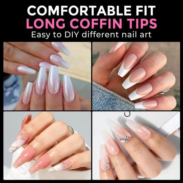 Alt view image 2 of 7 - UNA GELLA Long Coffin Nail Tips: 216pcs Coffin Acrylic Fake Nails Full Cover Gel Nail Tips Press On Nails Clear Tips for Nail Extension DIY Salon 12 Sizes