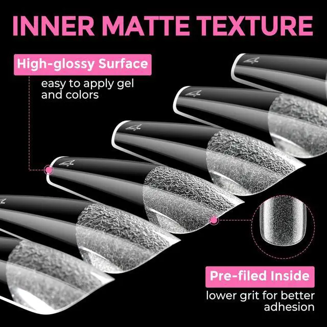 Alt view image 7 of 7 - UNA GELLA Long Coffin Nail Tips: 216pcs Coffin Acrylic Fake Nails Full Cover Gel Nail Tips Press On Nails Clear Tips for Nail Extension DIY Salon 12 Sizes