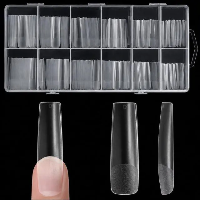 Main image of AORAEM Square Nail Tips, Pre-Shaped Clear Acrylic Fake Nails, Full Cover Half Matte Press On Nails for Home DIY Nail Salons, 240PCS Long Tapered Square