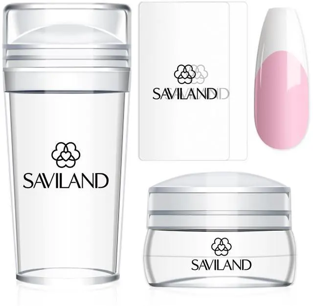 Main image of Saviland French Tip Nail Stamp: 4PCS Nail Art Stamper Kit Clear Silicone Nails Stamping Long & Short Jelly Stamper with Scrapers Nails Stamper Kit for French Manicure Home DIY Salon