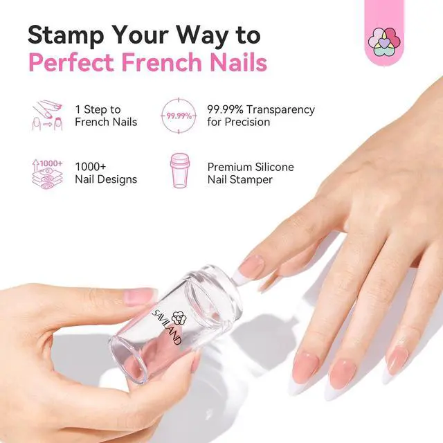 Alt view image 2 of 7 - Saviland French Tip Nail Stamp: 4PCS Nail Art Stamper Kit Clear Silicone Nails Stamping Long & Short Jelly Stamper with Scrapers Nails Stamper Kit for French Manicure Home DIY Salon