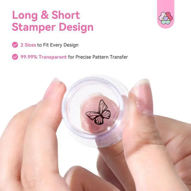 Alt view image 6 of 7 - Saviland French Tip Nail Stamp: 4PCS Nail Art Stamper Kit Clear Silicone Nails Stamping Long & Short Jelly Stamper with Scrapers Nails Stamper Kit for French Manicure Home DIY Salon