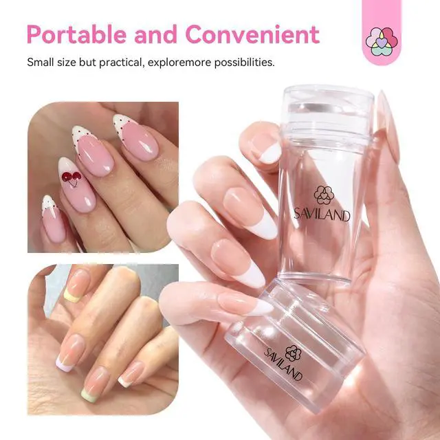 Alt view image 7 of 7 - Saviland French Tip Nail Stamp: 4PCS Nail Art Stamper Kit Clear Silicone Nails Stamping Long & Short Jelly Stamper with Scrapers Nails Stamper Kit for French Manicure Home DIY Salon