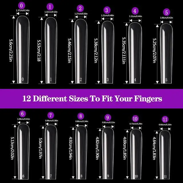 Alt view image 4 of 7 - 3XL Square Nail Tips, 240PCS Clear Full Cover Artificial False Nails Tips, Extra Long Square No C Curve Acrylic Nail Tips, XXXL Tapered Fake Nails for Salons Home DIY Nail Art 12 Sizes