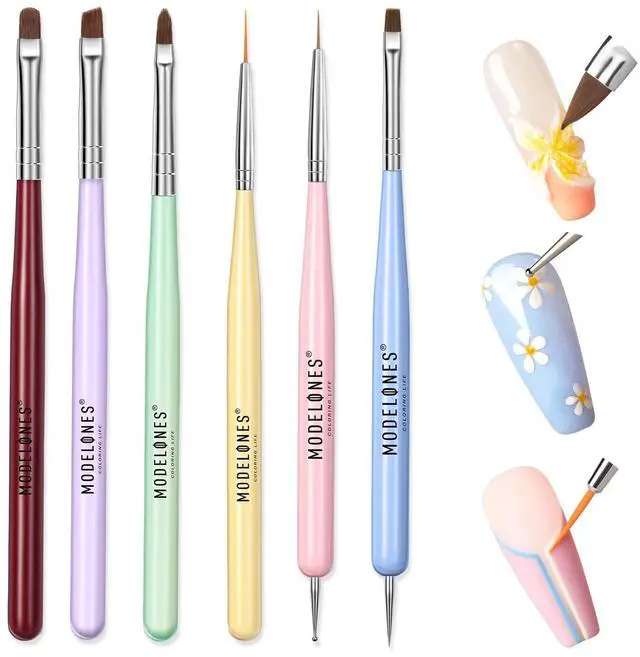 Main image of Modelones Nail Art Brushes Set, Nail Brush kit Gel Polish, Extension Gel, Liner, Clean up, Carving, Apex Building, Dotting Pens Professional Tools for Drawing Painting 3D Design Salon & DIY Use
