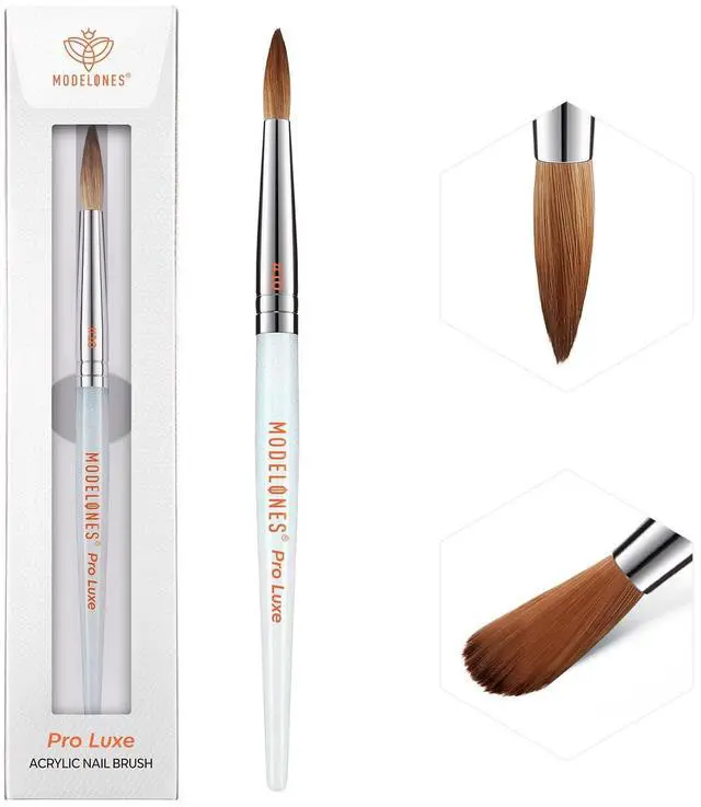 Main image of Modelones Pro Luxe Acrylic Nail Brush, 100% Pure Kolinsky Sable Hair Size 10 Oval Crimped Shaped Sturdy Ergonomic Handle for Acrylic Powder Sculpting Nail Art Brushes Professional Salon DIY Use