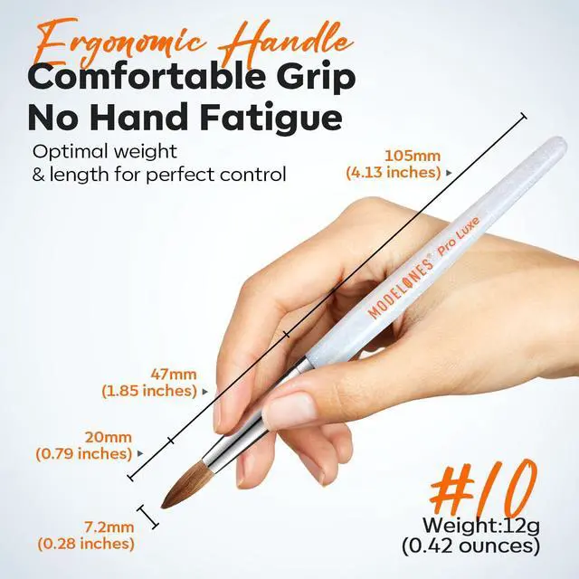 Alt view image 6 of 7 - Modelones Pro Luxe Acrylic Nail Brush, 100% Pure Kolinsky Sable Hair Size 10 Oval Crimped Shaped Sturdy Ergonomic Handle for Acrylic Powder Sculpting Nail Art Brushes Professional Salon DIY Use