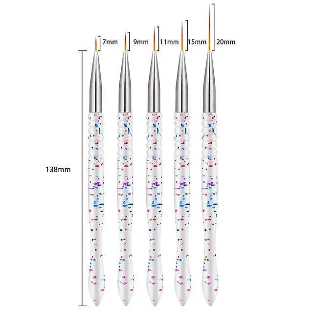 Alt view image 3 of 7 - Etercycle 5Pcs Nail Art Liner Brushes, Nail Gel Polish Painting Brush Set, Thin Nail Art Dotting Drawing Pen (7/9/11/15/20mm)